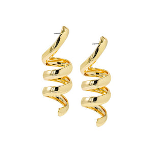 Gold Solid Snake Looped Drop Stud Earring - Adina Eden's Jewels