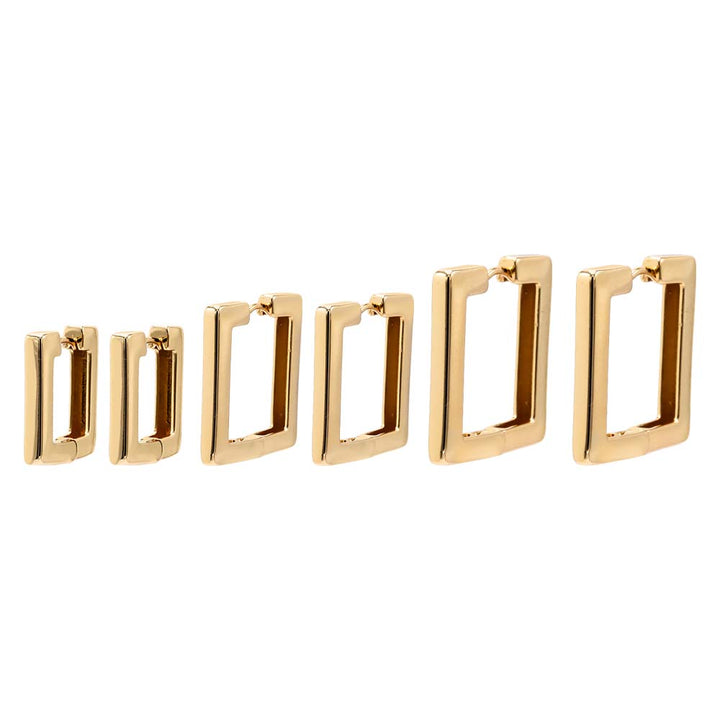 Gold Solid Square Shape Huggie Earring Combo Set - Adina Eden's Jewels