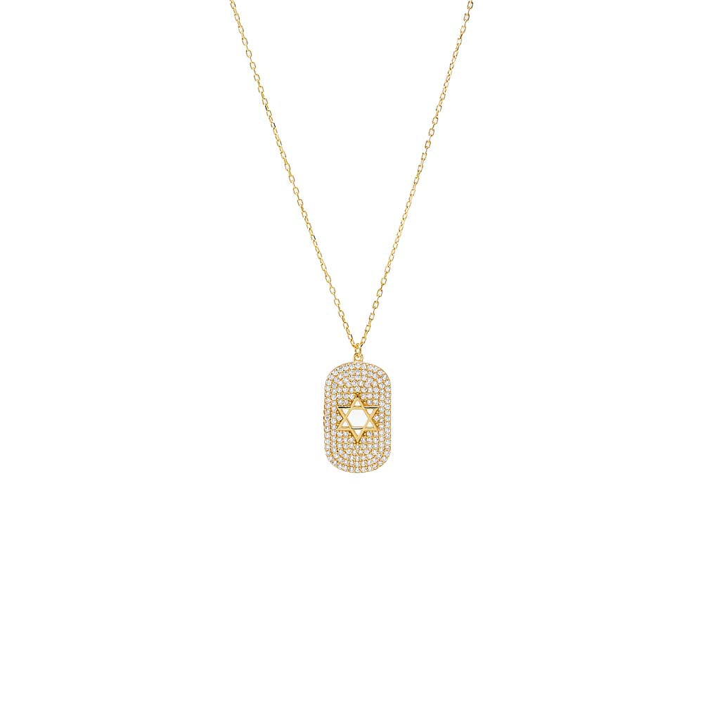Gold Pave Star Of David Cutout Dog Tag Necklace - Adina Eden's Jewels