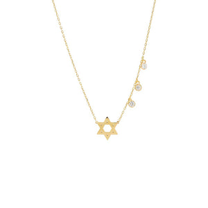 Gold Solid Star Of David X Dangling CZ Bezel Necklace - Adina Eden's Jewels