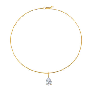 Colored CZ Pear Charm 
Solid Thin Wire Choker Necklace
