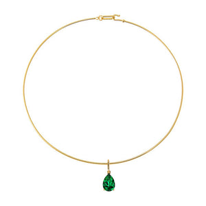 Colored CZ Pear Charm 
Solid Thin Wire Choker Necklace