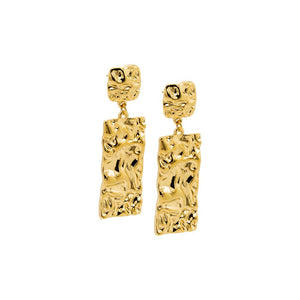 Gold Indented Statement Drop Stud Earring - Adina Eden's Jewels