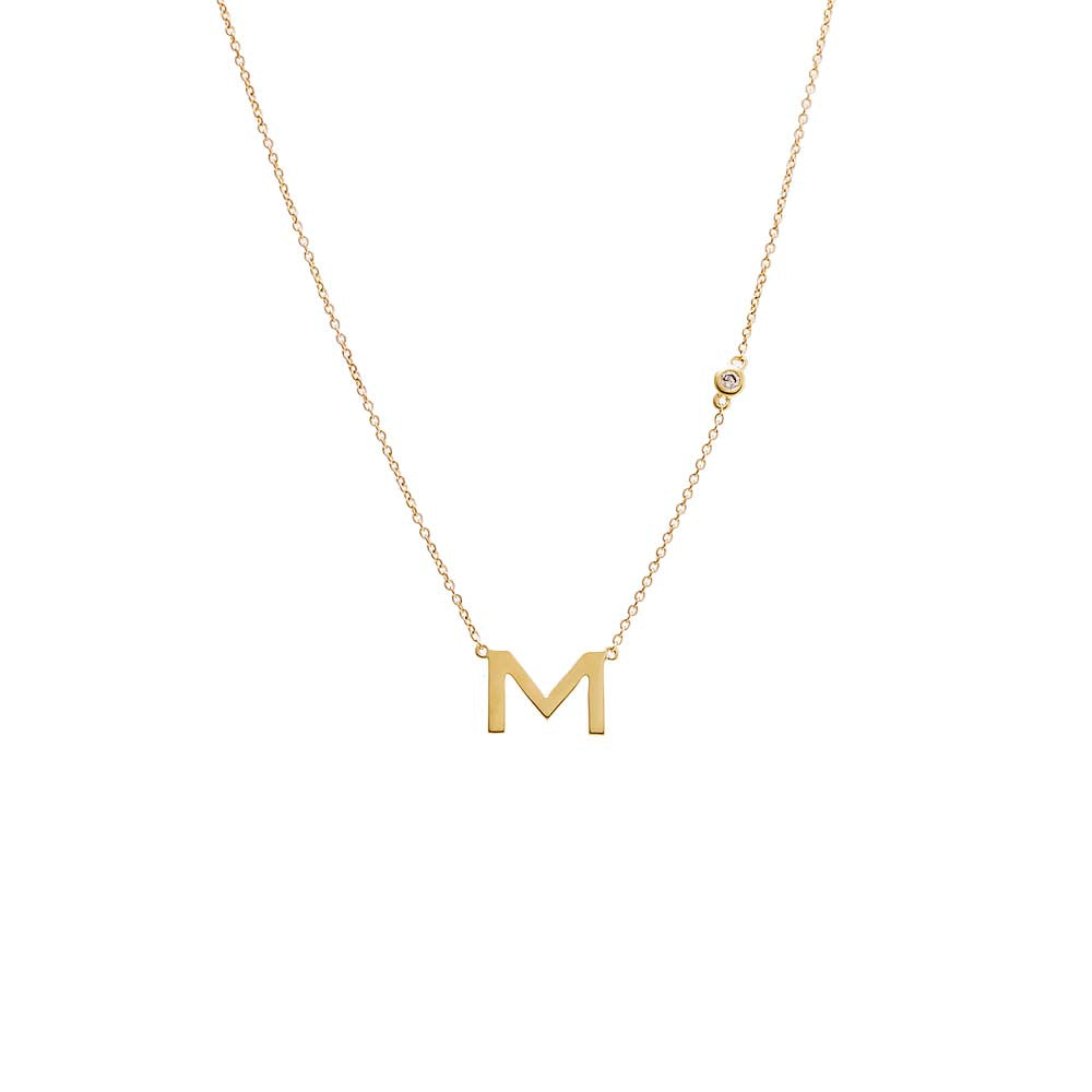 14K Gold Diamond Bezel X Solid Initial Necklace 14K - Adina Eden's Jewels