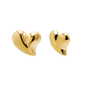 Gold Solid Puffy Heart Curved On The Ear Stud Earring - Adina Eden's Jewels