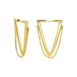 Gold Dangling Chain Triangle Shape Huggie Earring - Adina Eden's Jewels