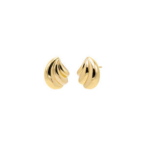 14K Gold Solid Shell Ridged On The Ear Stud Earring 14K - Adina Eden's Jewels