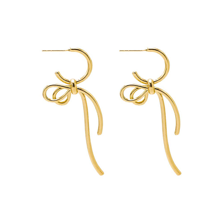 Gold Solid Bow Tied Open Hoop Earring - Adina Eden's Jewels
