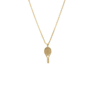 Gold Solid Tennis Racket Pendant Necklace - Adina Eden's Jewels