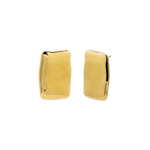 Gold Solid Large Rectangle Button Stud Earring - Adina Eden's Jewels