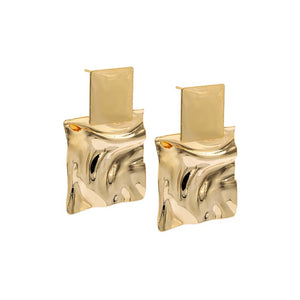 Gold / Pair Chunky Fluid Double Square Drop Stud Earring - Adina Eden's Jewels