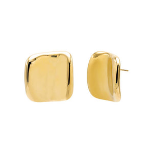 Gold Large Solid Indented Square Stud Earring - Adina Eden's Jewels