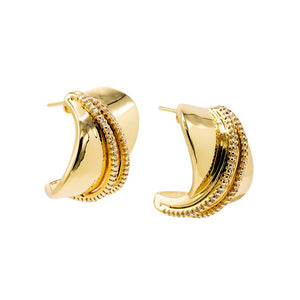 Gold Pave Double Strand Fluid Gold Stud Earring - Adina Eden's Jewels