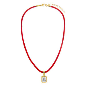 Colored CZ Emerald Bezel Pendant & Twisted Cotton Rope Necklace