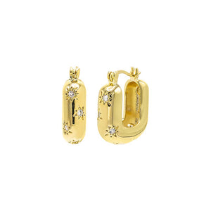 Gold CZ Starburst Paperclip Hoop Earring - Adina Eden's Jewels