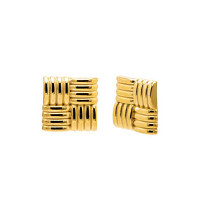 Gold Large Square Ridged On The Ear Stud Earring - Adina Eden's Jewels