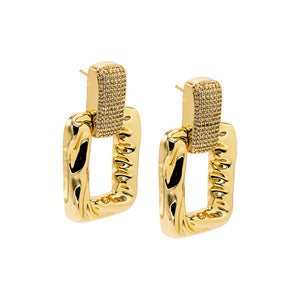 Gold Pave X Solid Twisted Open Drop Stud Earring - Adina Eden's Jewels