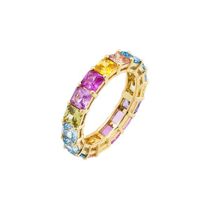 Multi Color / 6 Pastel Princess Cut Band Ring - Adina Eden's Jewels