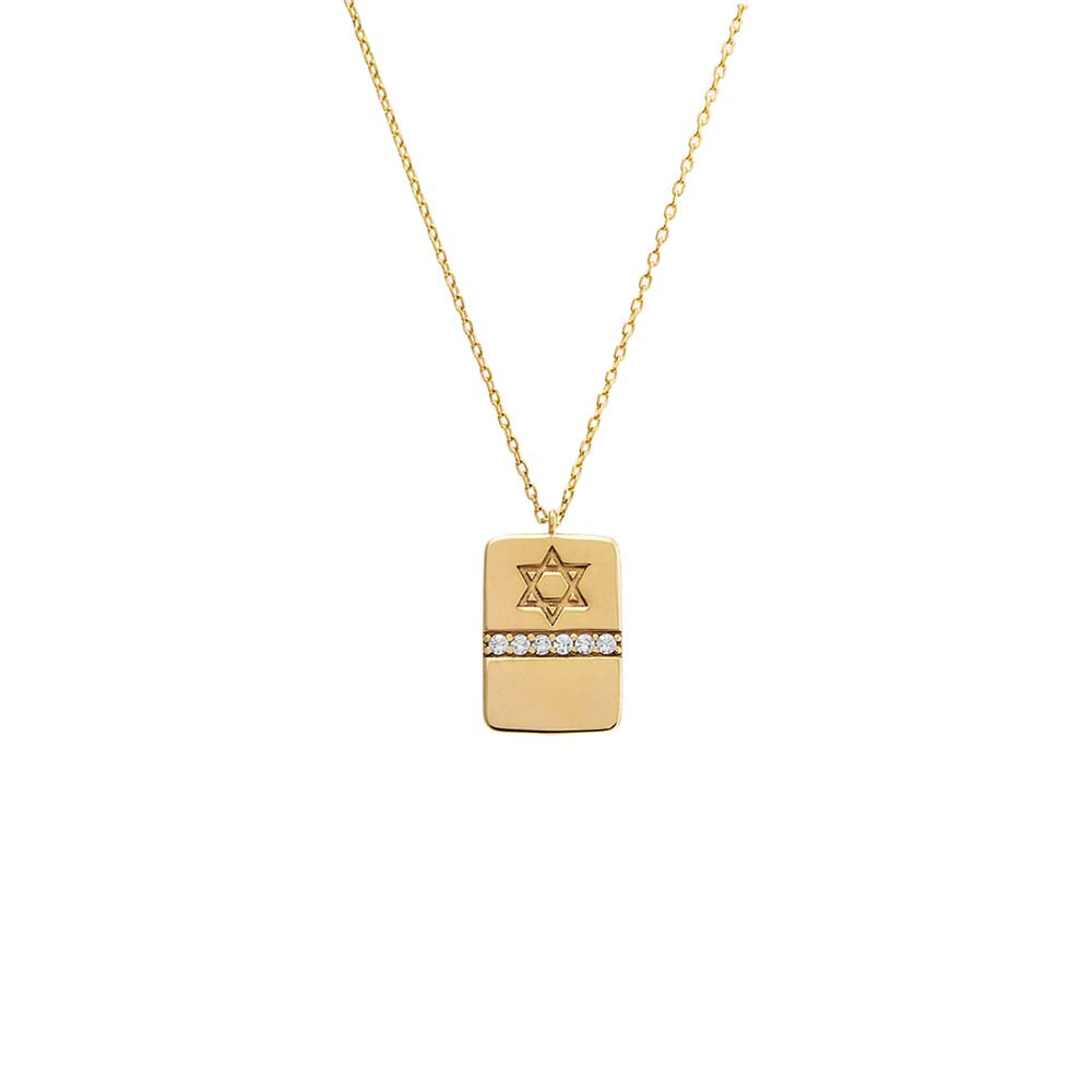 Gold Star Of David Pave Dog Tag Necklace - Adina Eden's Jewels