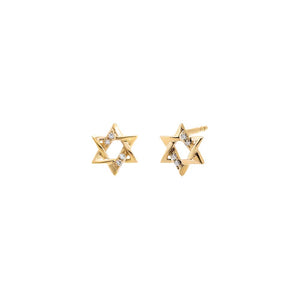 14K Gold / Pair Diamond Pave/Solid Star Of David Stud Earring 14K - Adina Eden's Jewels