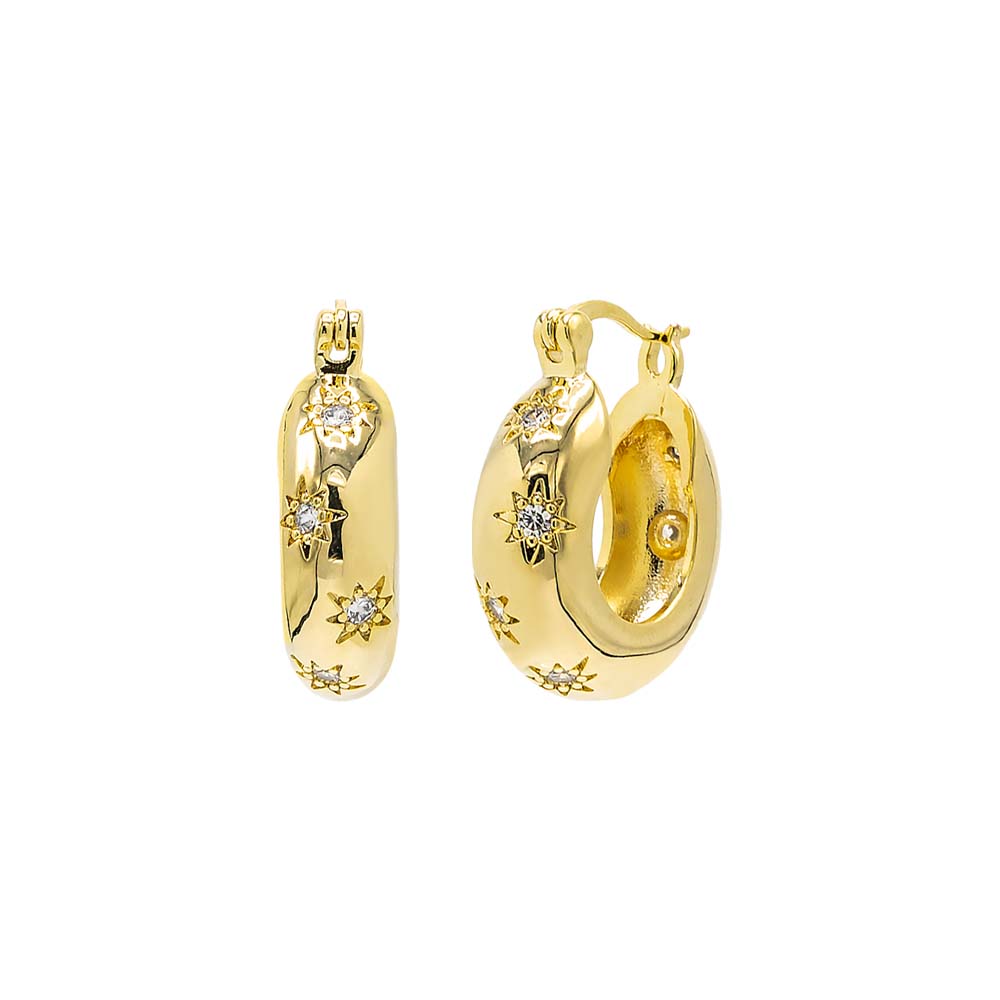 Gold CZ Starburst Bubble Hoop Earirng - Adina Eden's Jewels