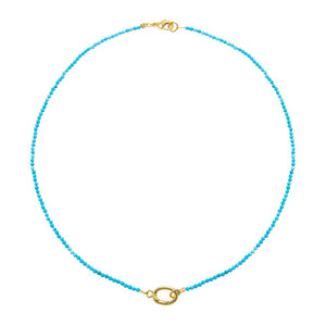 Turquoise / 2MM Turquoise Natural Stone Beaded Chain Clicker Necklace - Adina Eden's Jewels