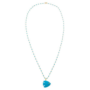 Turquoise Turquoise Carved Fish Extra Long Beaded Chain Necklace - Adina Eden's Jewels