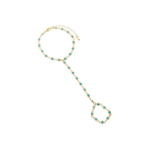 Turquoise Colored CZ Station Bezel Hand Chain Bracelet - Adina Eden's Jewels