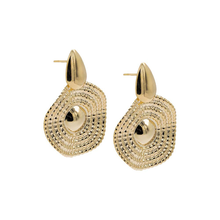 Gold / Pair Chunky Ridged Fancy Drop Stud Earring - Adina Eden's Jewels