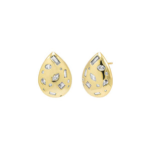 Gold Colored Scattered Multi Shape Teardrop Stud Earring - Adina Eden's Jewels