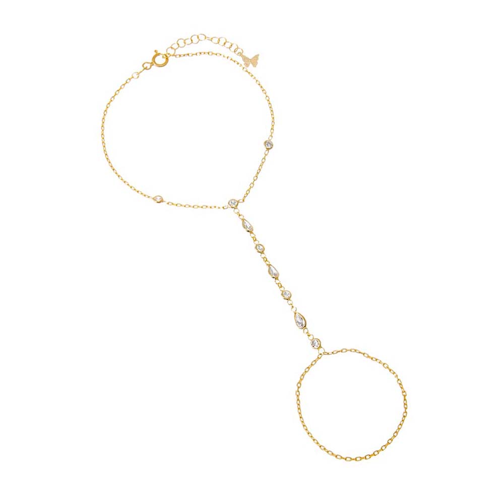 Gold CZ Multi-Shape Stone Hand Chain Bracelet - Adina Eden's Jewels
