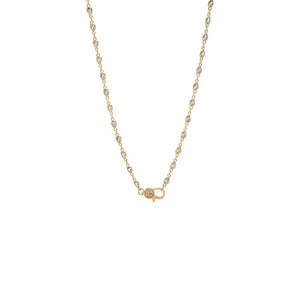 Colored CZ Pear Bezel Pave Clasp Chain Necklace
