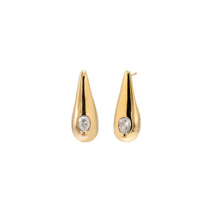 Gold CZ Elongated Teardrop Stud Earring - Adina Eden's Jewels