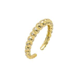 Gold / 7 CZ Bezel Beaded Ball Open Ring - Adina Eden's Jewels