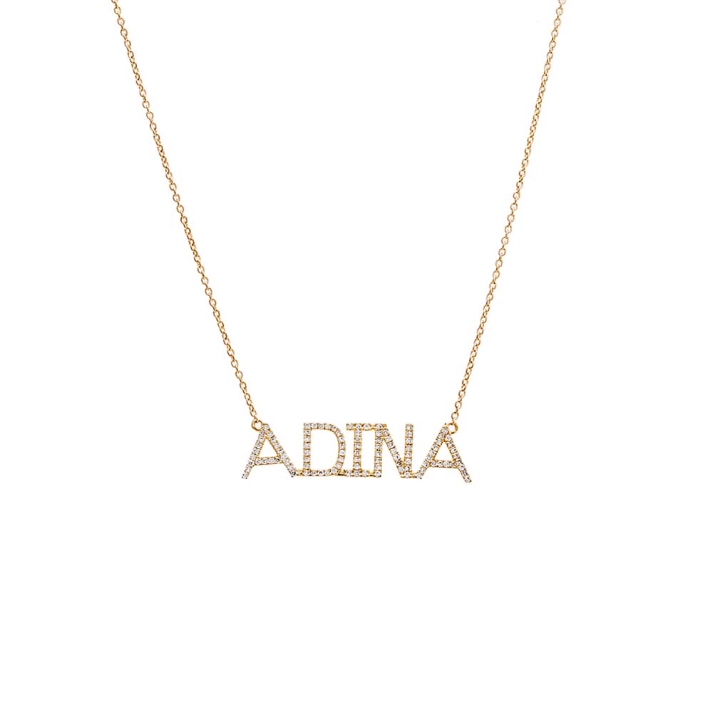 14K Gold / 2 Diamond Large Uppercase Block Nameplate Necklace 14K - Adina Eden's Jewels