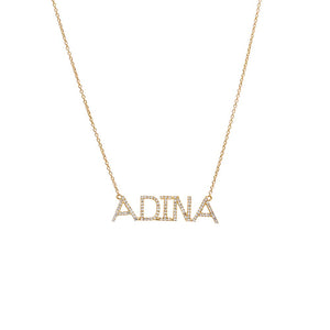 14K Gold / 2 Diamond Large Uppercase Block Nameplate Necklace 14K - Adina Eden's Jewels