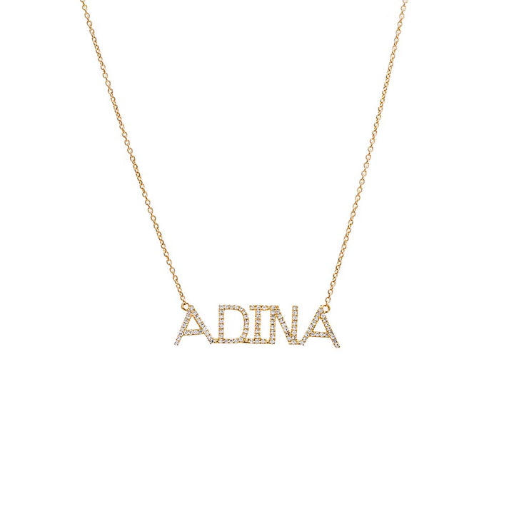 14K Gold / 2 Diamond Large Uppercase Block Nameplate Necklace 14K - Adina Eden's Jewels