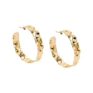 Gold / 50MM Large Vintage Dented Flat Open Hoop Earring - Adina Eden's Jewels