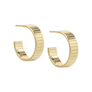 Gold / 23MM Ridged Flat Hoop Earring - Adina Eden's Jewels