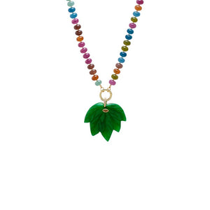 Emerald Green Emerald Green Leaf Pendant Beaded Clicker Necklace - Adina Eden's Jewels