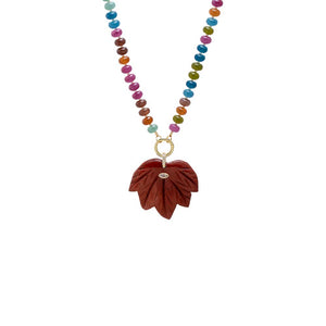 Burgundy Burgundy Leaf Pendant Beaded Clicker Necklace - Adina Eden's Jewels