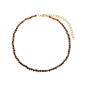 Brown / 4MM Tiger Eye Natural Stone Beaded Chain Choker - Adina Eden's Jewels