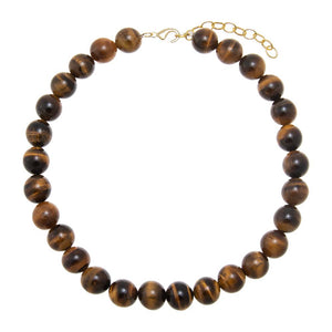 Brown / 14MM / 16IN Tiger Eye Natural Stone Ball Chain Necklace - Adina Eden's Jewels