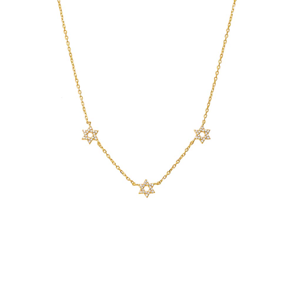 Gold Pave Triple Star Of David Necklace - Adina Eden's Jewels