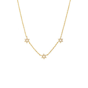 Gold Pave Triple Star Of David Necklace - Adina Eden's Jewels