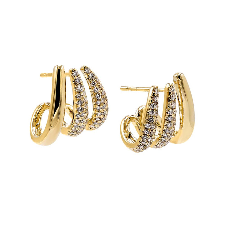 14K Gold Diamond/Solid Triple Wave Cage Stud Earring 14K - Adina Eden's Jewels