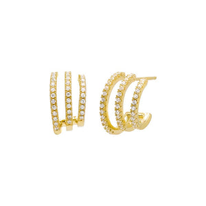 Gold Pave Triple Strand Open Hoop Earring - Adina Eden's Jewels