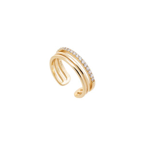 Gold / 7 Solid/Pave Triple Stranded Adjustable Ring - Adina Eden's Jewels