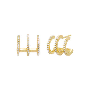 Gold Pavé Triple Thin Claw Stud Earring - Adina Eden's Jewels
