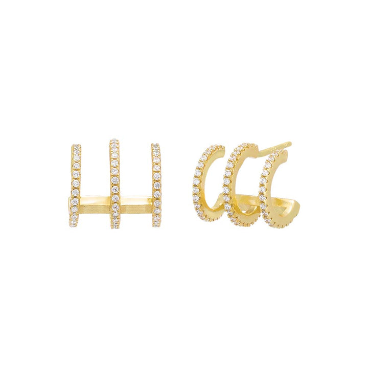 Gold Pavé Triple Thin Claw Stud Earring - Adina Eden's Jewels